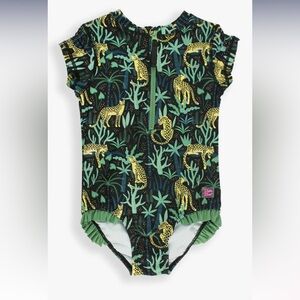 RuffleButts Girls On Safari One Piece Rash Guard Size 3T